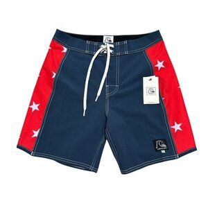 Quiksilver‎ Mens Size 28 Navy Blue Stars Original Arch 18 Board Shorts NWT
